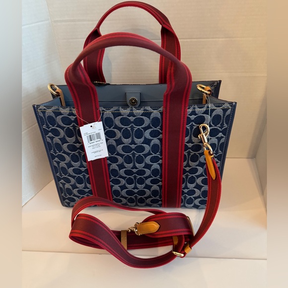 Coach Smith Blue and Red Signature Tote NWT - Picture 1 of 9